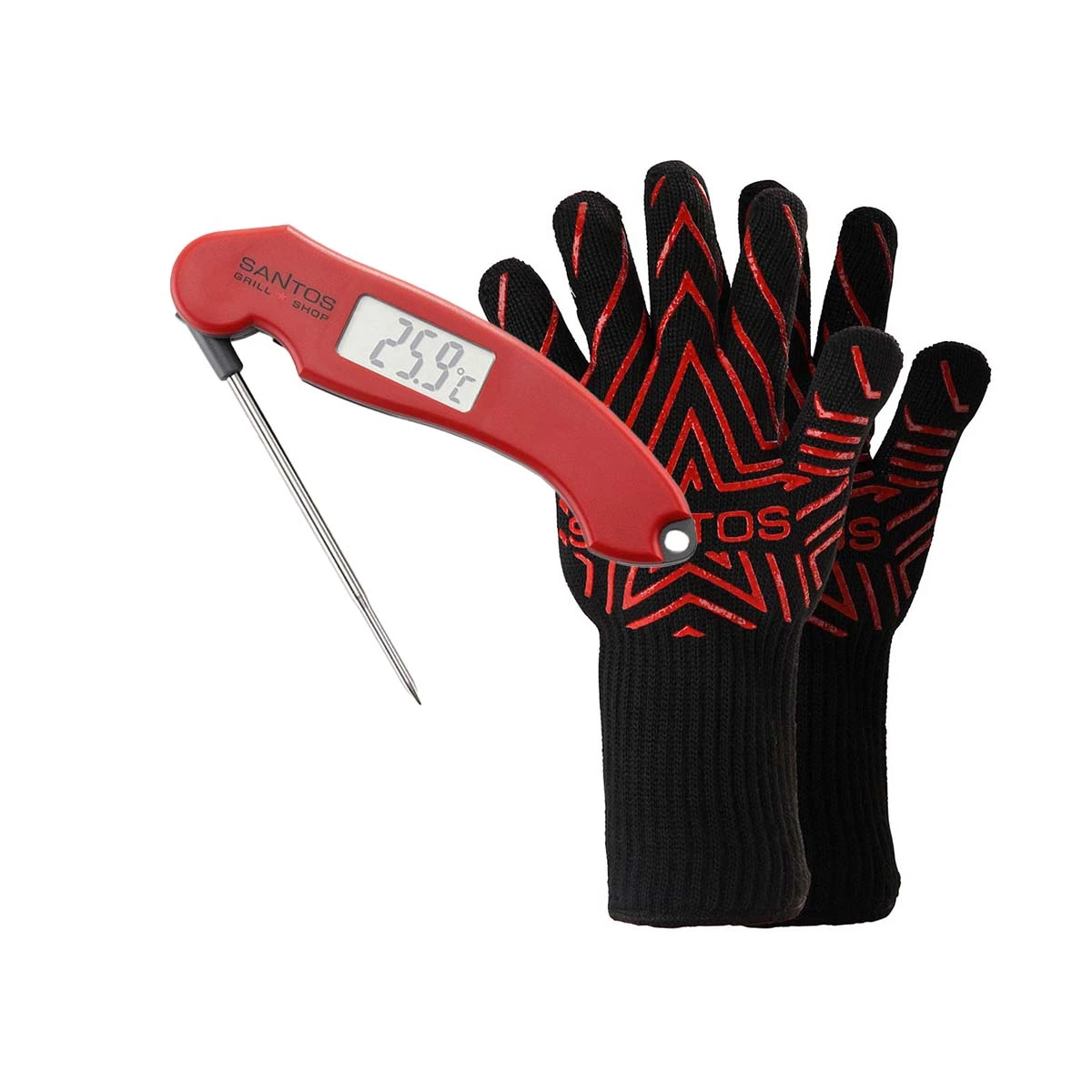 SANTOS BBQ Thermometer Klappbar & Grillhandschuhe 4 SANTOS BBQ Thermometer Klappbar & Grillhandschuhe – Bild 2