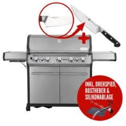 SANTOS S-518 Mit Seiten- & Heckbrenner, Edelstahl Inkl. Drehspieß, Rostheber & Silikonablage & Graviertes ZWILLING Pro Messer -Grillmeister ddaf9484bbf2d207d2c7350b7dd2d606