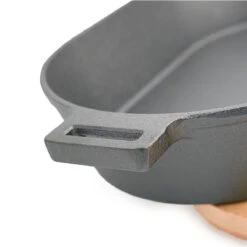 SANTOS Gusseiserne Grillpfanne, Oval Mit Abnehmbarem Griff, 36 X 19 Cm