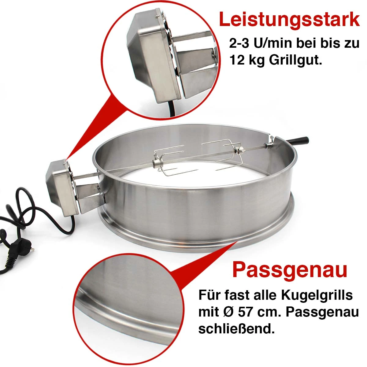 SANTOS Premium Grillspieß Drehspieß Set Für Kugelgrill (Ø 57 Cm) Edelstahl 4 SANTOS Premium Grillspieß Drehspieß Set Für Kugelgrill (Ø 57 Cm) Edelstahl – Bild 2