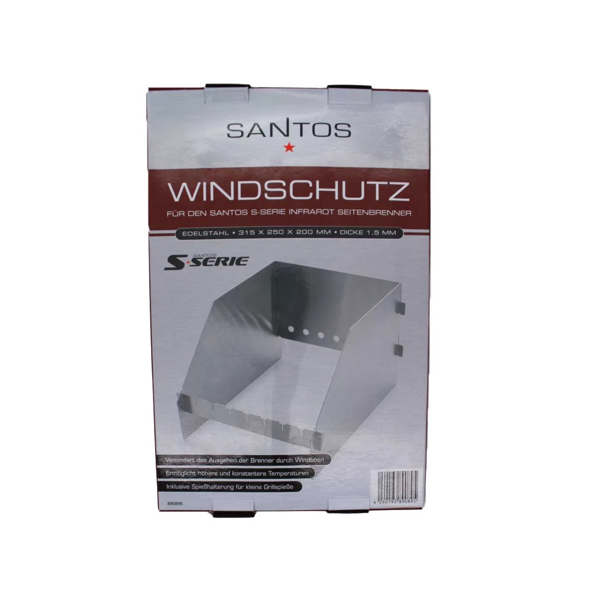 SANTOS Windschild Für Seitenbrenner SANTOS S-Serie & E-Serie Und Burnhard Earl, Edelstahl 3 SANTOS Windschild Für Seitenbrenner SANTOS S-Serie & E-Serie Und Burnhard Earl, Edelstahl